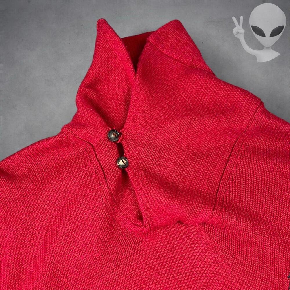 Vintage Polo Ralph Lauren Red Shawl Collar Sweater Black Stripe Medium Preppy - Picture 5 of 8